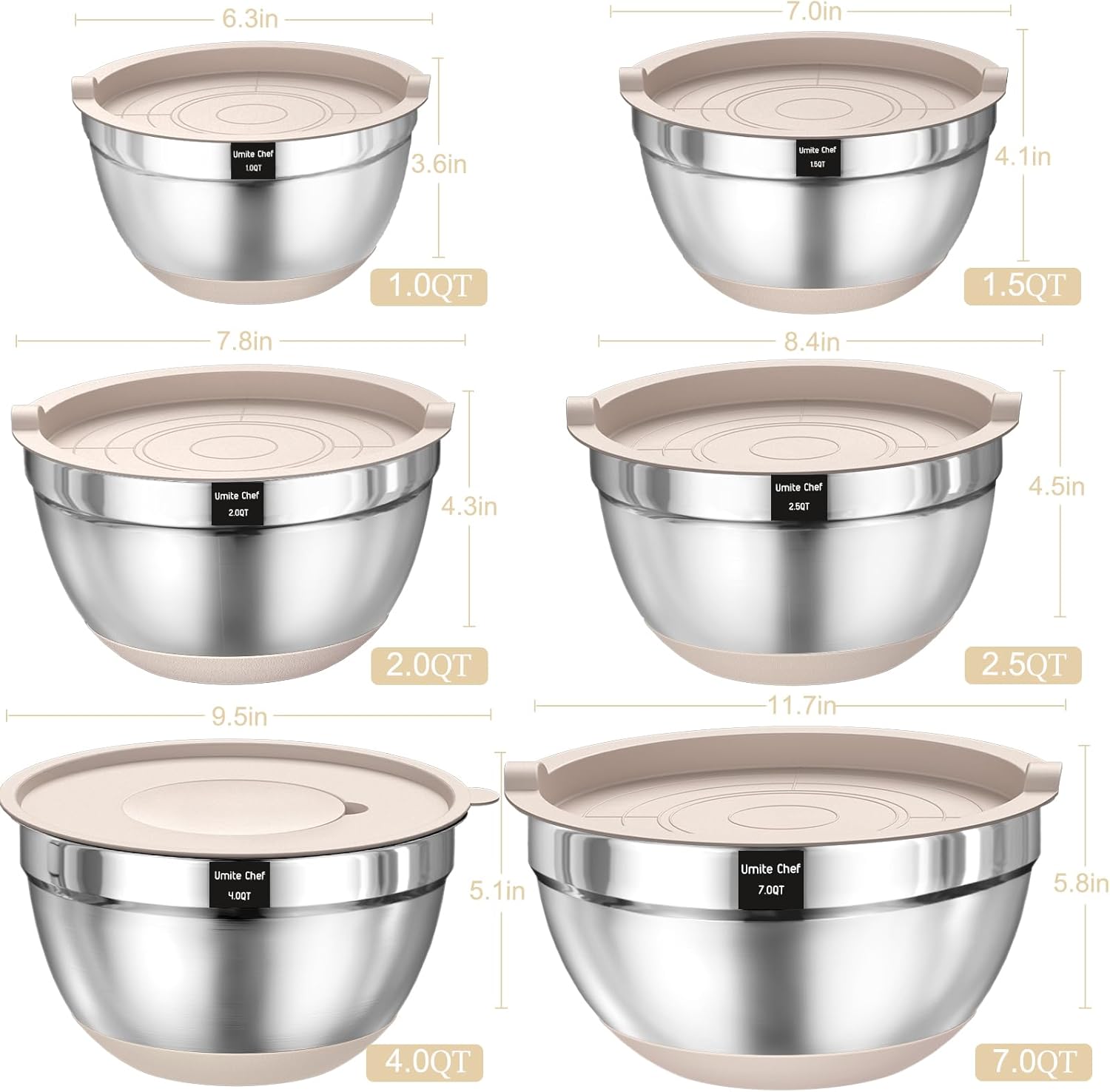Mixing Bowls with Airtight Lids Set, 26PCS Stainless - Image 2