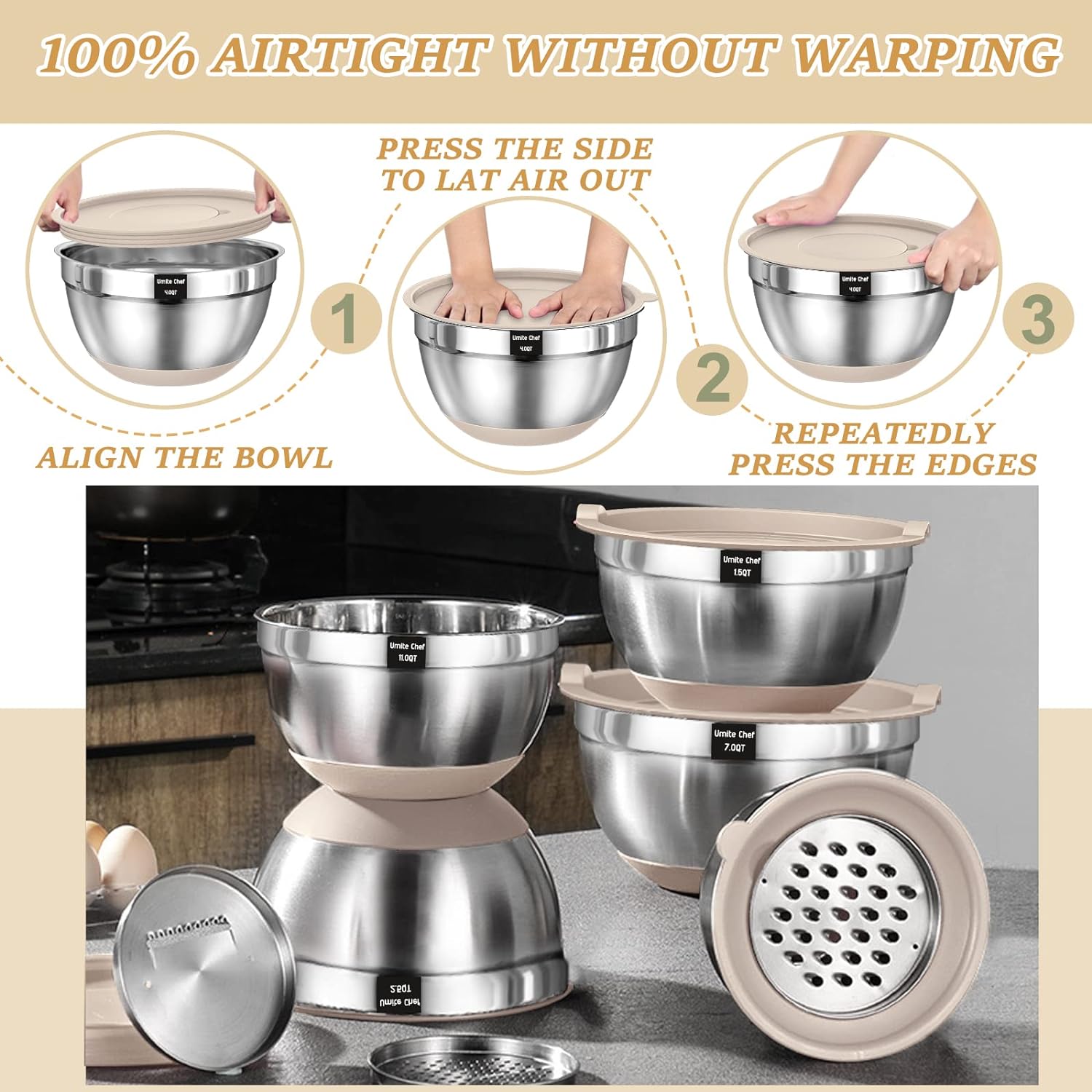 Mixing Bowls with Airtight Lids Set, 26PCS Stainless - Image 4