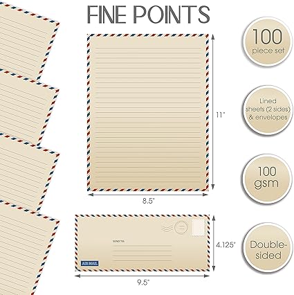 Better Office Products Vintage Airmail Stationery Paper Set - Image 3