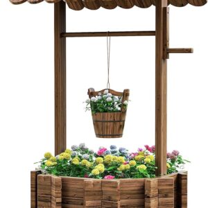Wishing Wells for Outside, Wooden Well Planter for Yard